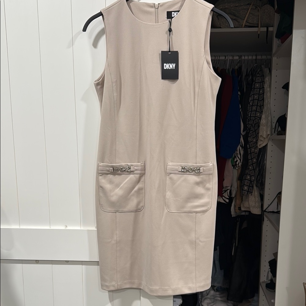 DKNY Women's Cream Sleeveless Dress